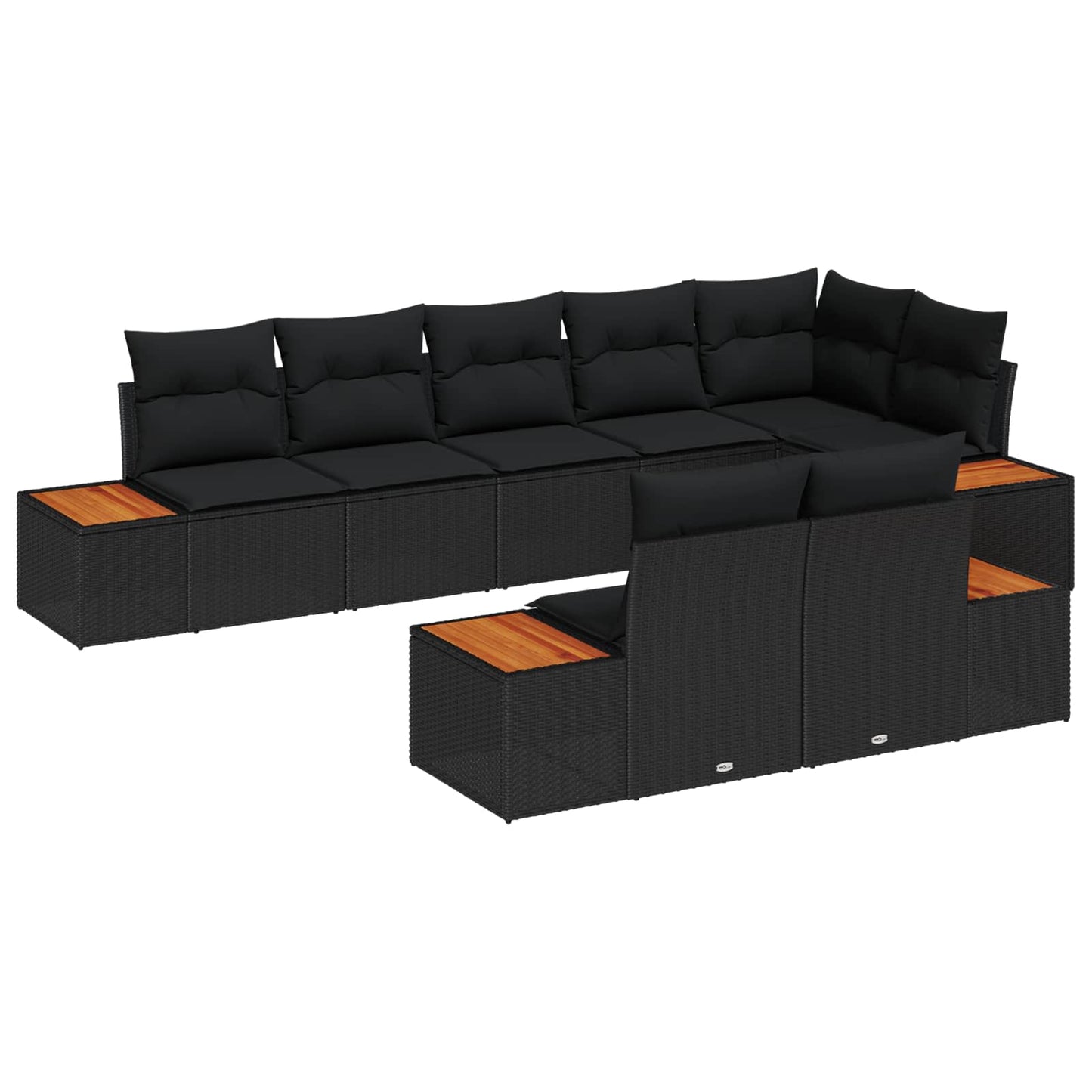 vidaXL Gartensofa-set mit Kissen mit Speicher 8 pcs Schwarz Polyrattan