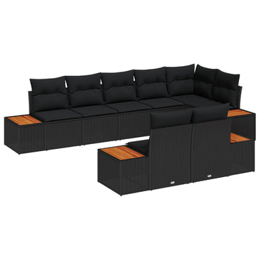 vidaXL Gartensofa-set mit Kissen mit Speicher 8 pcs Schwarz Polyrattan