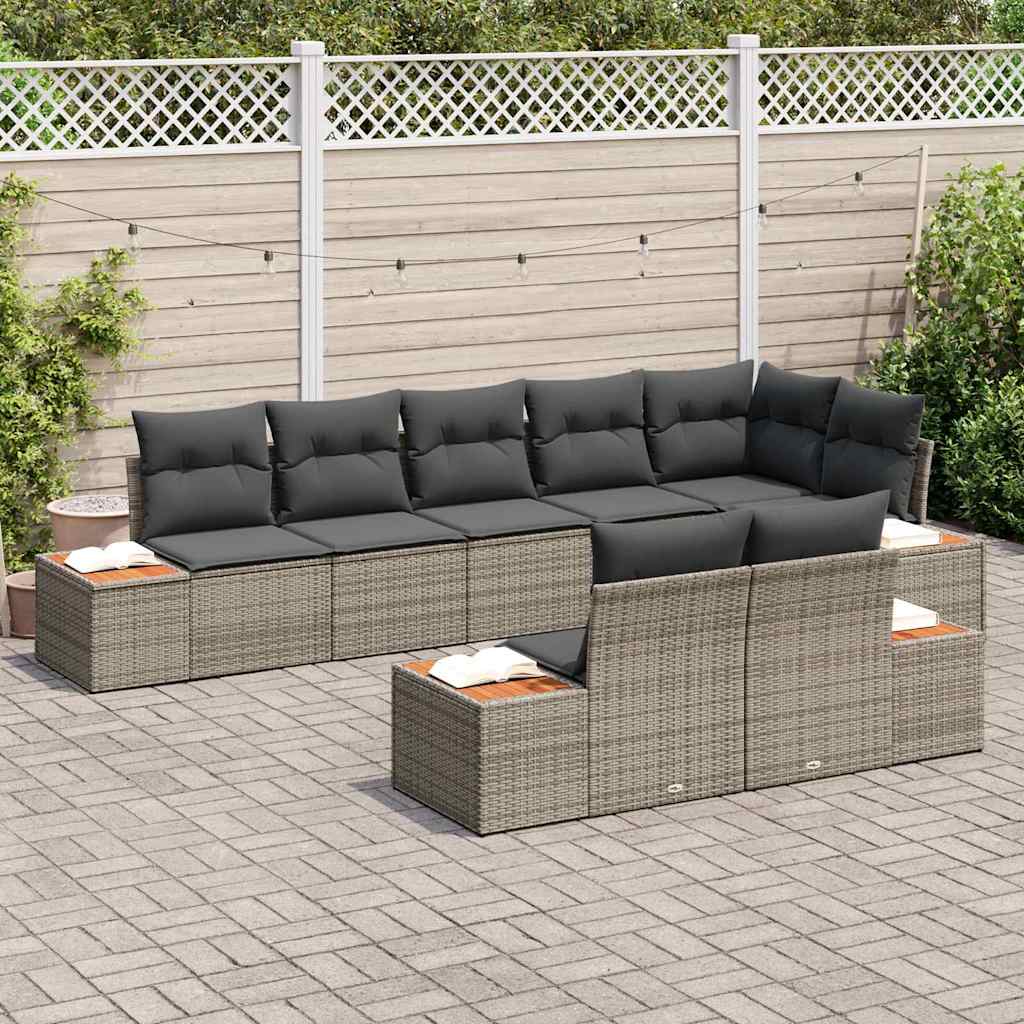 vidaXL Gartensofa-set mit Kissen mit Speicher 8 pcs Grau Polyrattan
