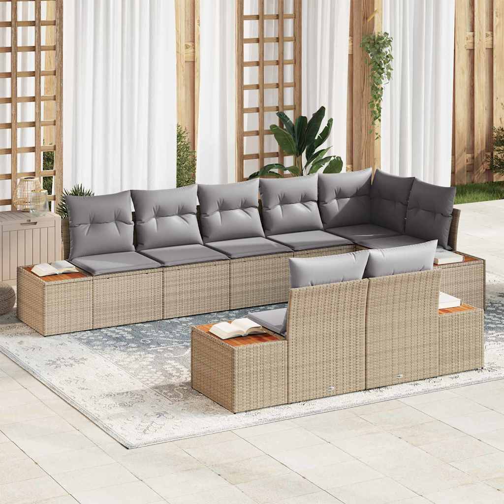 Gartensofa-set mit Kissen 8 pcs Beige und Hellgrau Polyrattan