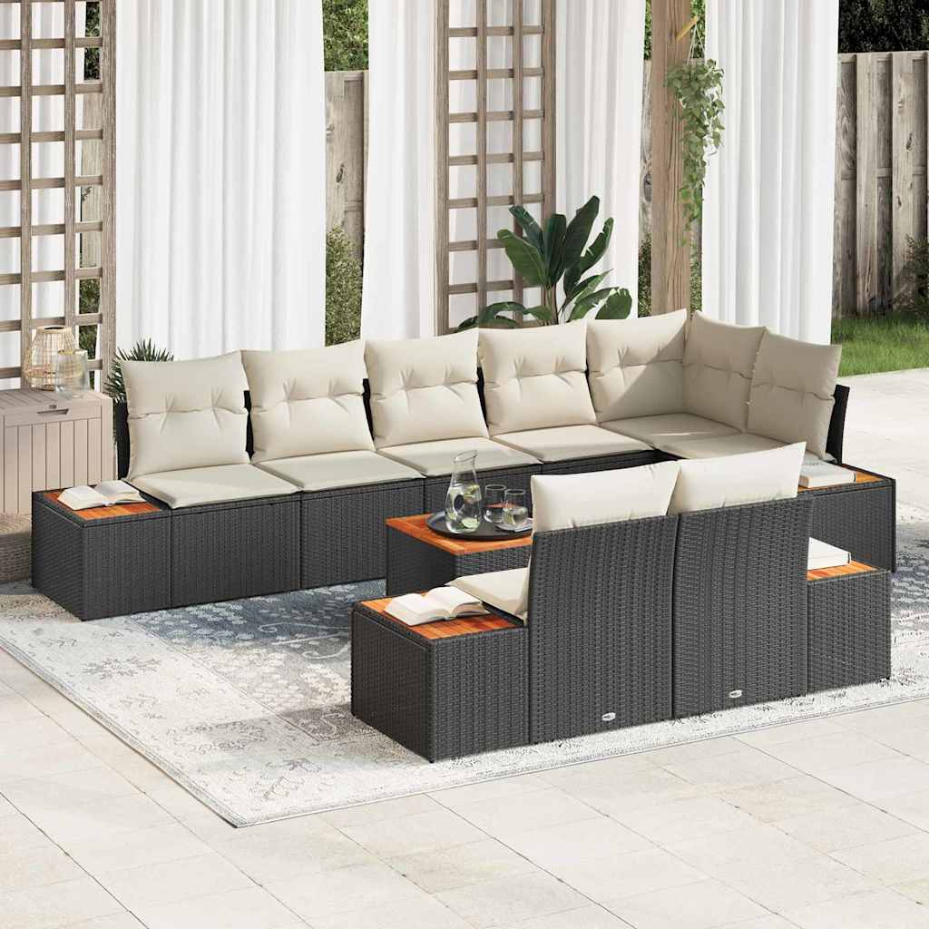 Gartensofa-set mit Kissen 8 pcs Schwarz und Creme Polyrattan