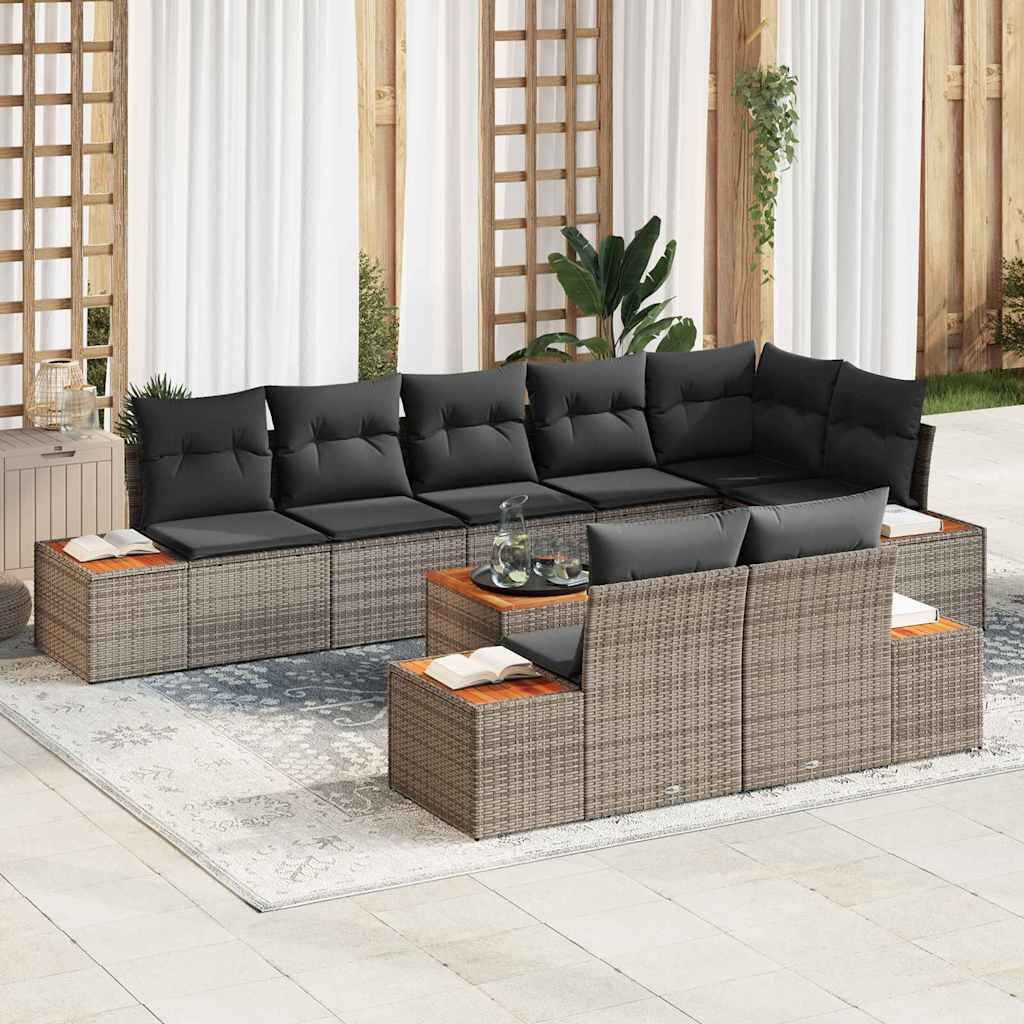 Gartensofa-set mit Kissen mit Speicher 8 pcs Grau Polyrattan