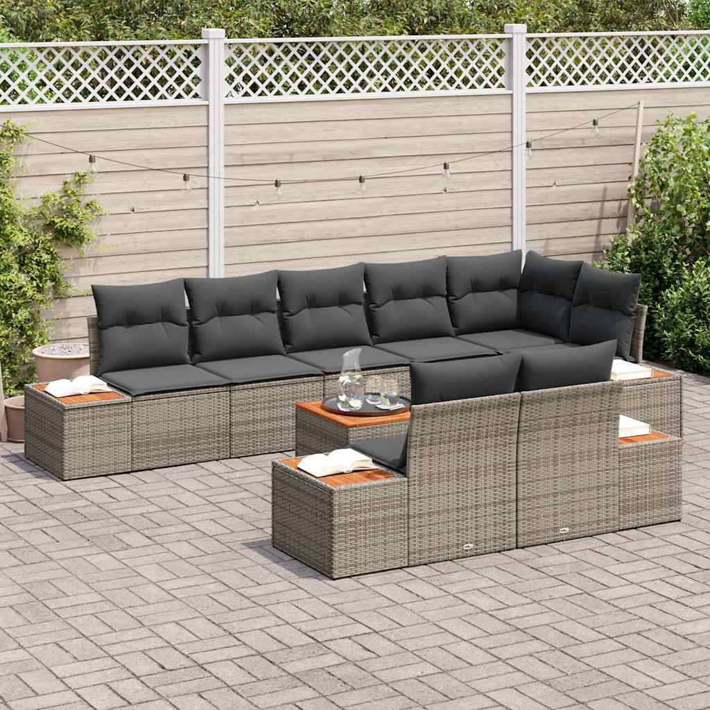 Gartensofa-set mit Kissen mit Speicher 8 pcs Grau Polyrattan