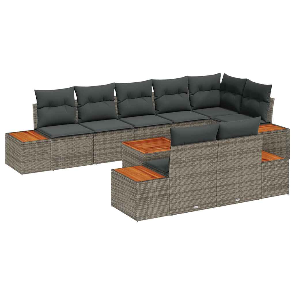 Gartensofa-set mit Kissen mit Speicher 8 pcs Grau Polyrattan
