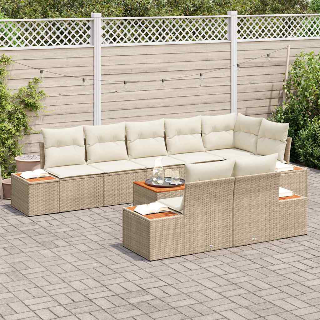 vidaXL Gartensofa-set mit Kissen 8 pcs Beige und Creme Polyrattan