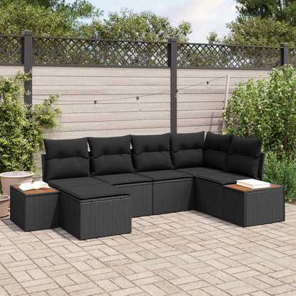 Gartensofa-set mit Kissen mit Speicher 7 pcs Schwarz Polyrattan