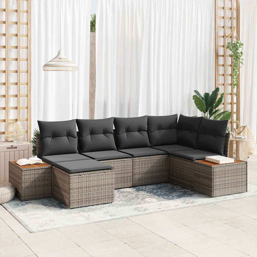 Gartensofa-set mit Kissen mit Speicher 7 pcs Grau Polyrattan
