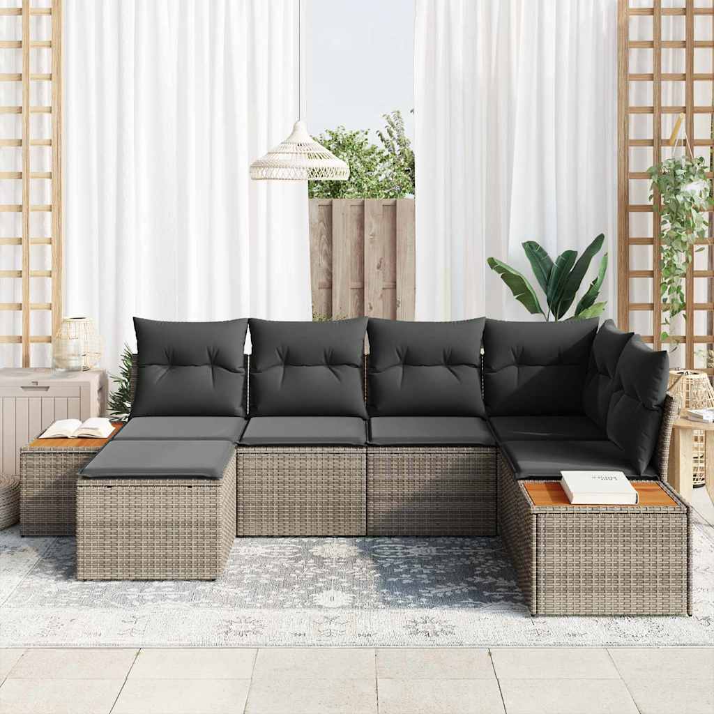 Gartensofa-set mit Kissen mit Speicher 7 pcs Grau Polyrattan