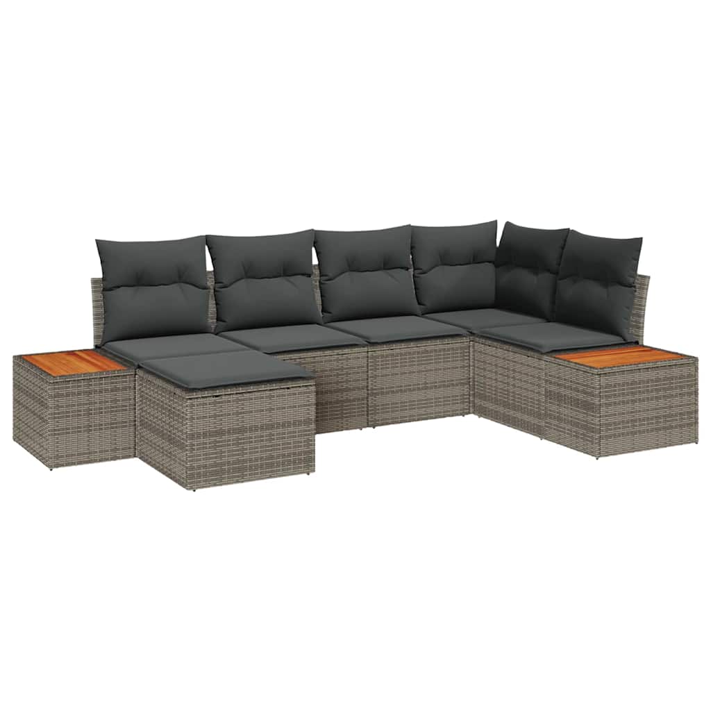 Gartensofa-set mit Kissen mit Speicher 7 pcs Grau Polyrattan