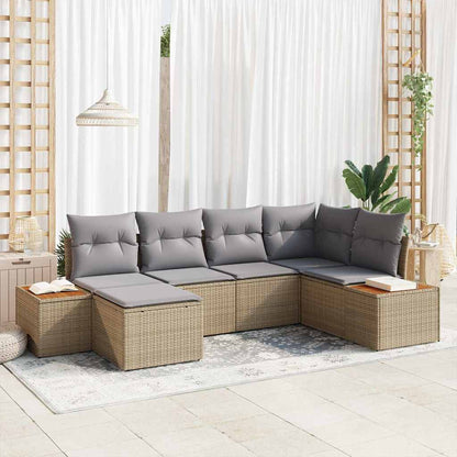 Gartensofa-set mit Kissen 7 pcs Beige und Hellgrau Polyrattan