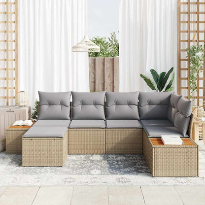 Gartensofa-set mit Kissen 7 pcs Beige und Hellgrau Polyrattan