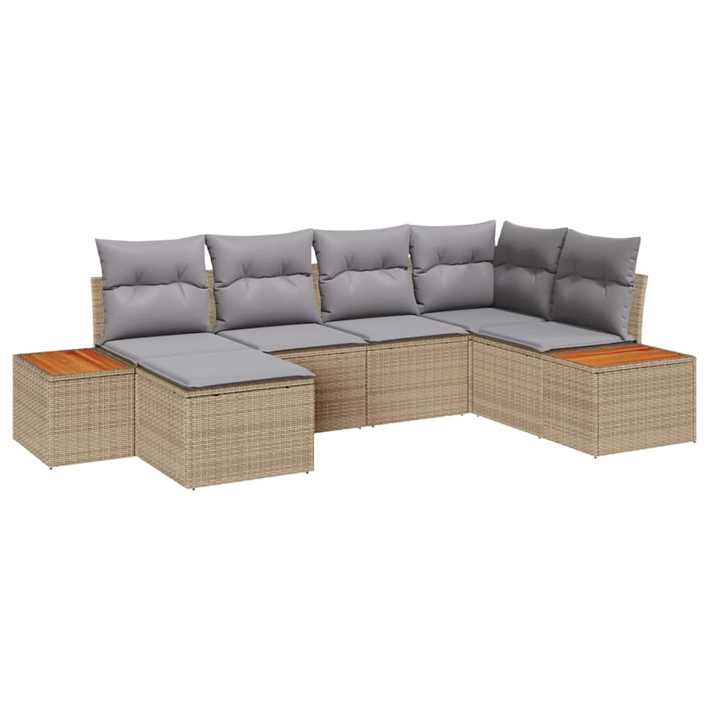Gartensofa-set mit Kissen 7 pcs Beige und Hellgrau Polyrattan