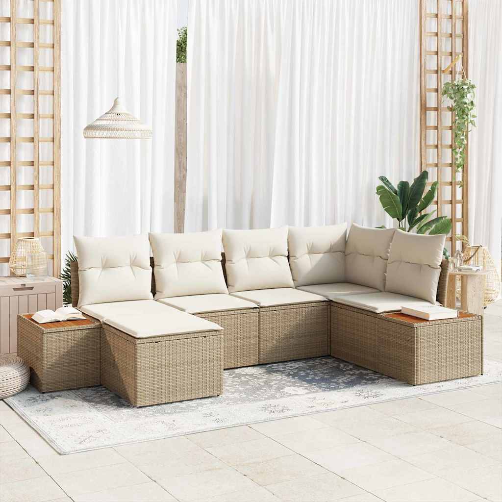 Gartensofa-set mit Kissen 7 pcs Beige und Creme Polyrattan