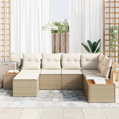 Gartensofa-set mit Kissen 7 pcs Beige und Creme Polyrattan