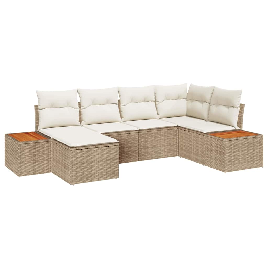 Gartensofa-set mit Kissen 7 pcs Beige und Creme Polyrattan