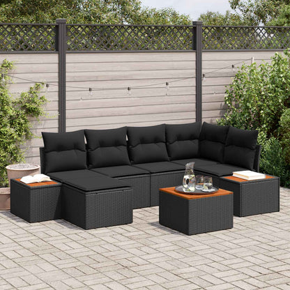 vidaXL Gartensofa-set mit Kissen mit Speicher 7 pcs Schwarz Polyrattan