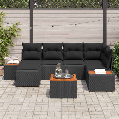 vidaXL Gartensofa-set mit Kissen mit Speicher 7 pcs Schwarz Polyrattan