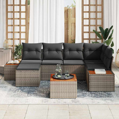vidaXL Gartensofa-set mit Kissen mit Speicher 7 pcs Grau Polyrattan