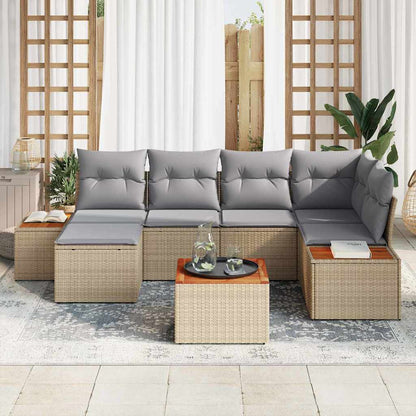 vidaXL Gartensofa-set mit Kissen 7 pcs Beige und Hellgrau Polyrattan