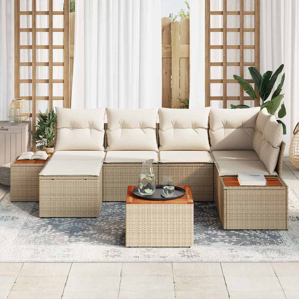 vidaXL Gartensofa-set mit Kissen 7 pcs Beige und Creme Polyrattan