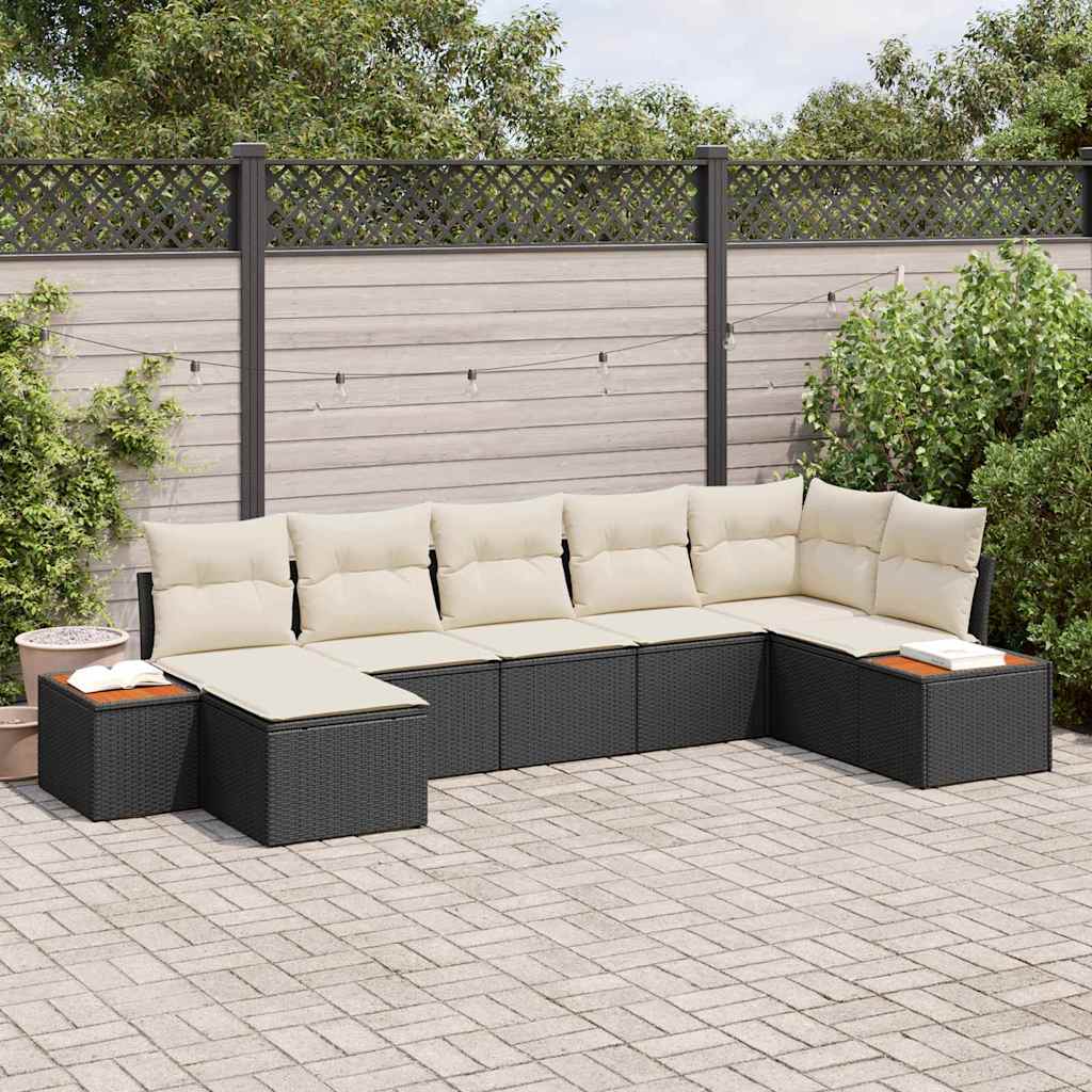 Gartensofa-set mit Kissen 8 pcs Schwarz und Creme Polyrattan