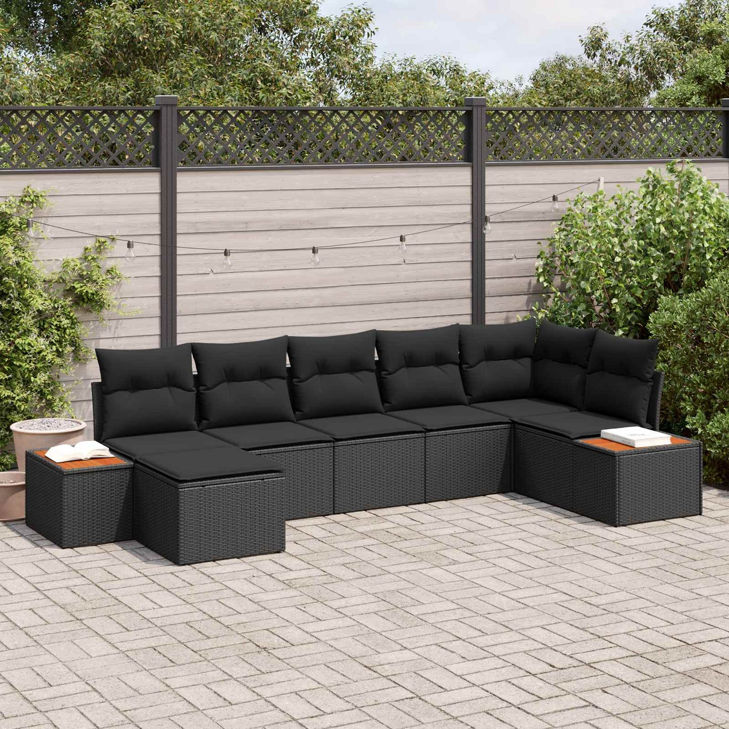 vidaXL Gartensofa-set mit Kissen mit Speicher 8 pcs Schwarz Polyrattan