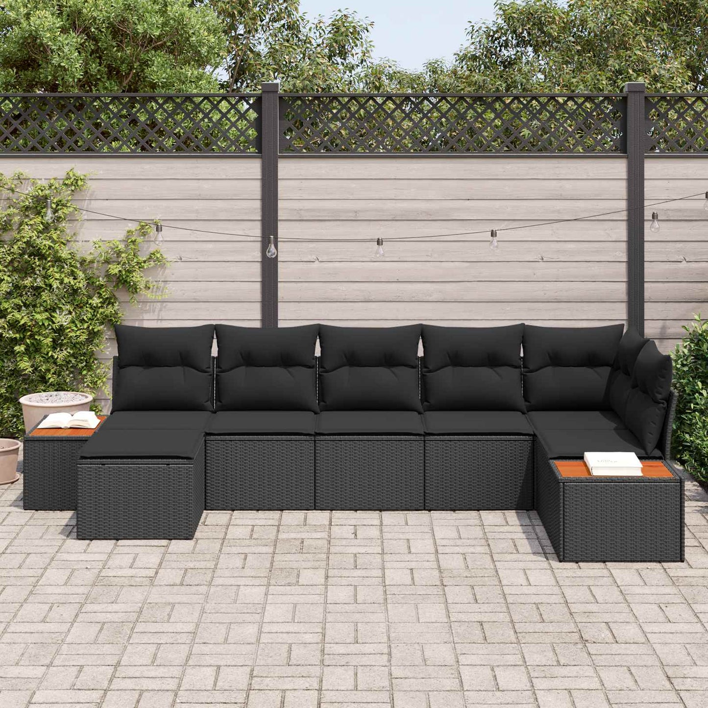 vidaXL Gartensofa-set mit Kissen mit Speicher 8 pcs Schwarz Polyrattan