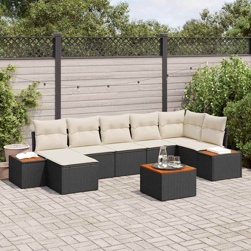 vidaXL Gartensofa-set mit Kissen 8 pcs Schwarz und Creme Polyrattan