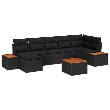 vidaXL Gartensofa-set mit Kissen mit Speicher 8 pcs Schwarz Polyrattan