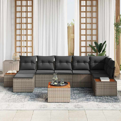 Gartensofa-set mit Kissen mit Speicher 8 pcs Grau Polyrattan