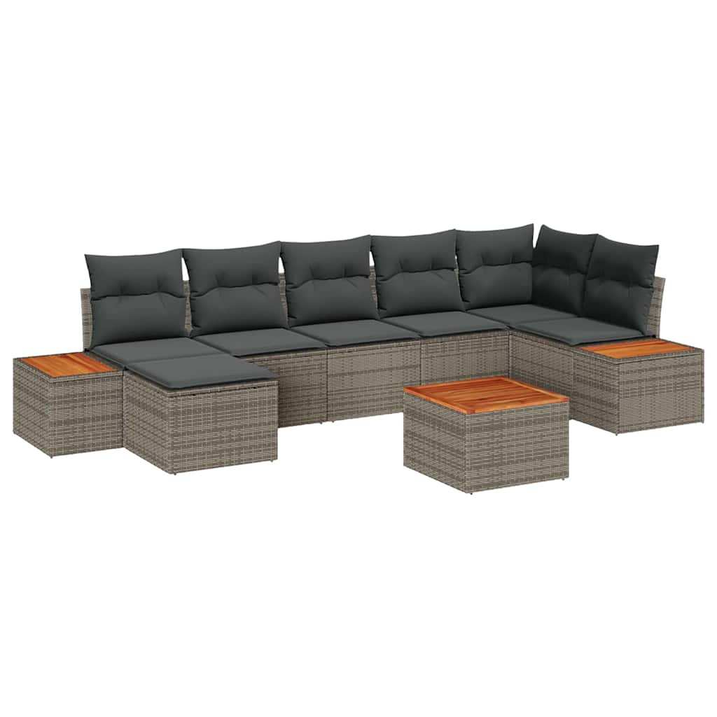Gartensofa-set mit Kissen mit Speicher 8 pcs Grau Polyrattan