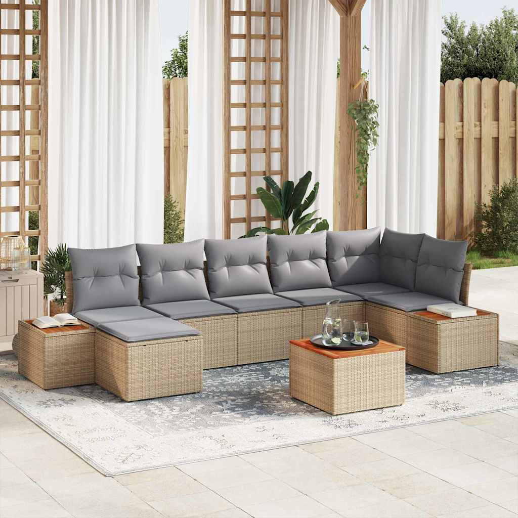 Gartensofa-set mit Kissen 8 pcs Beige und Hellgrau Polyrattan