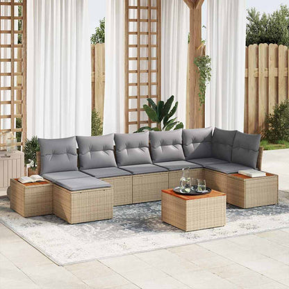 Gartensofa-set mit Kissen 8 pcs Beige und Hellgrau Polyrattan