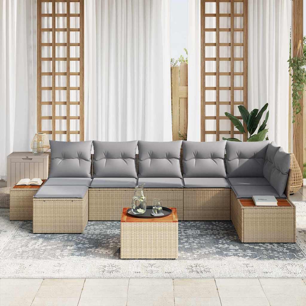 Gartensofa-set mit Kissen 8 pcs Beige und Hellgrau Polyrattan