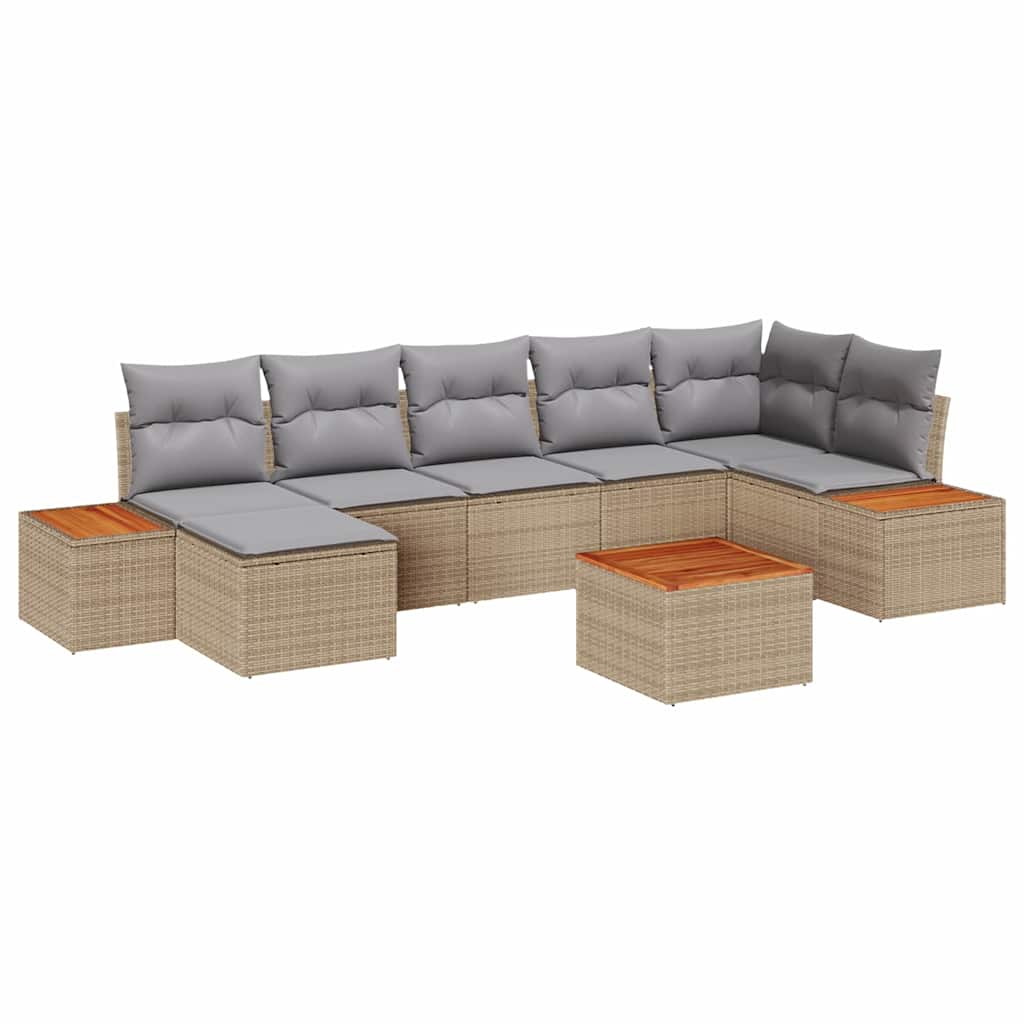 Gartensofa-set mit Kissen 8 pcs Beige und Hellgrau Polyrattan