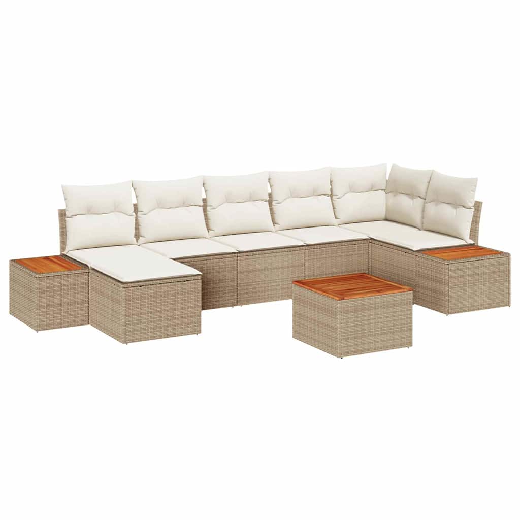 Gartensofa-set mit Kissen 8 pcs Beige und Creme Polyrattan