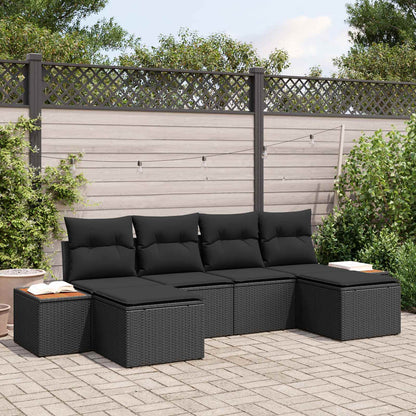 Gartensofa-set mit Kissen 6 pcs Schwarz Poly Rattan
