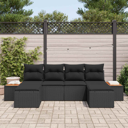 Gartensofa-set mit Kissen 6 pcs Schwarz Poly Rattan