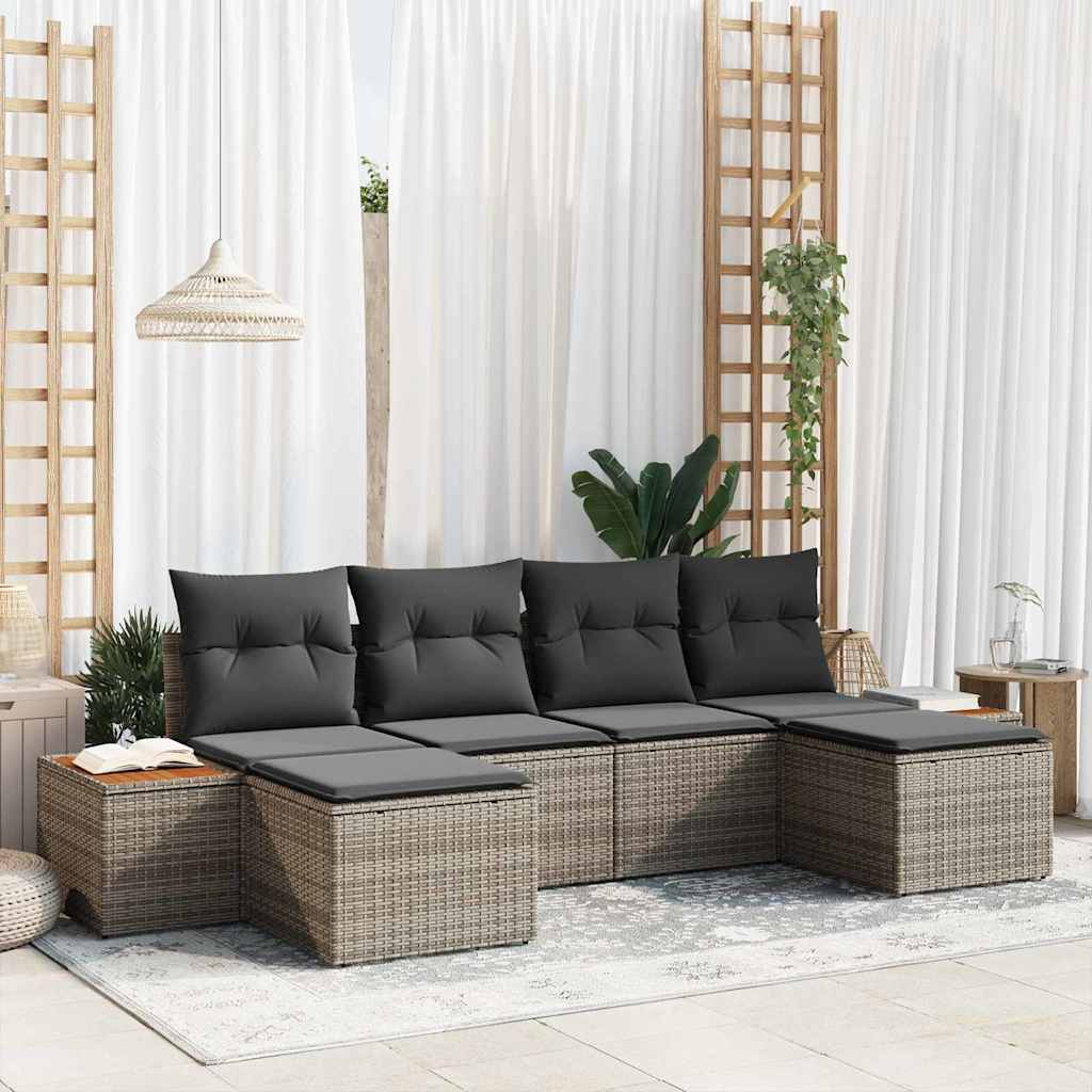 Gartensofa-set mit Kissen 6 pcs Grau Poly Rattan