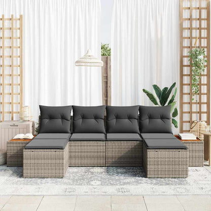 Gartensofa-set mit Kissen 6 pcs Grau Poly Rattan