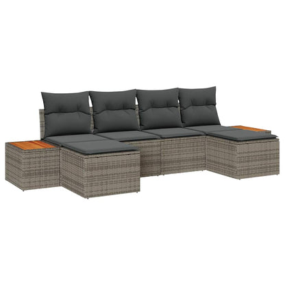Gartensofa-set mit Kissen 6 pcs Grau Poly Rattan