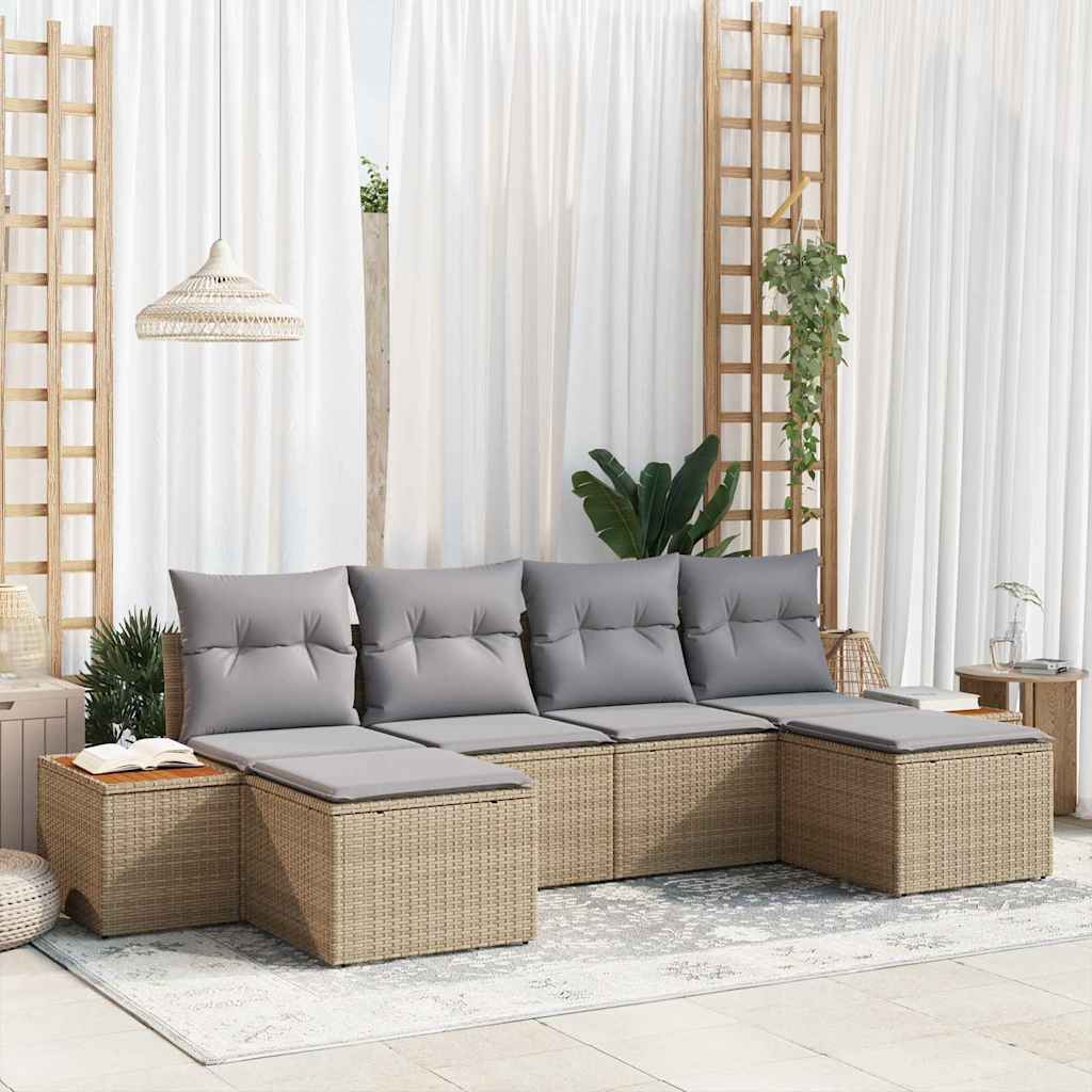 Gartensofa-set mit Kissen 6 pcs Beige und Hellgrau Poly Rattan