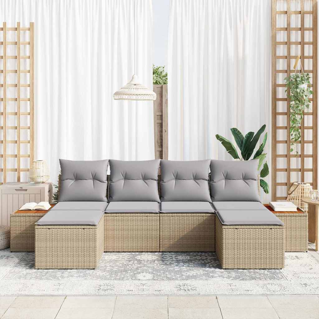 Gartensofa-set mit Kissen 6 pcs Beige und Hellgrau Poly Rattan
