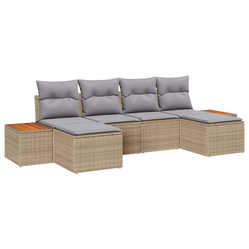 Gartensofa-set mit Kissen 6 pcs Beige und Hellgrau Poly Rattan