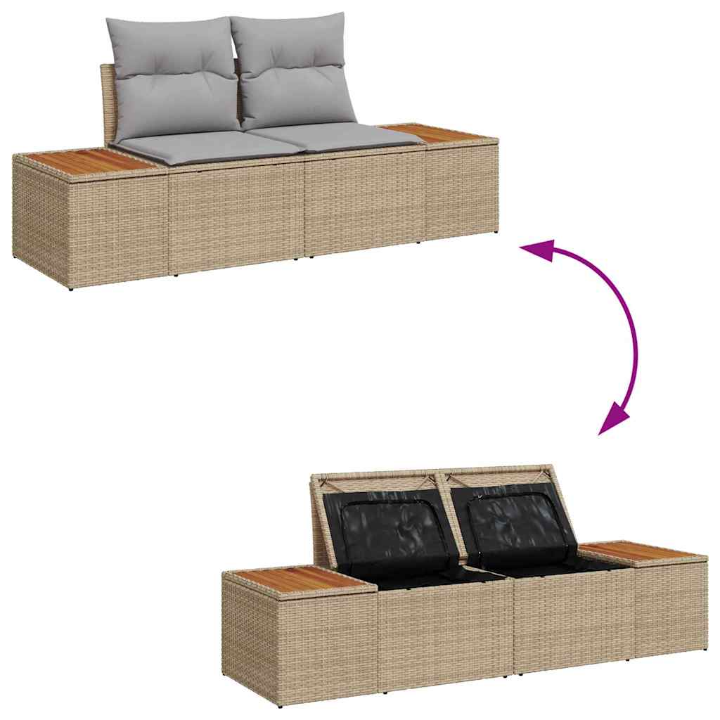 Gartensofa-set mit Kissen 6 pcs Beige und Hellgrau Poly Rattan