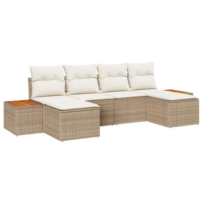 Gartensofa-set mit Kissen 6 pcs Beige und Creme Poly Rattan