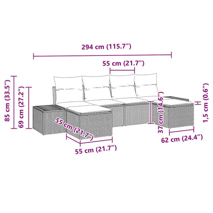 vidaXL Gartensofa-set mit Kissen 6 pcs Beige und Creme Poly Rattan