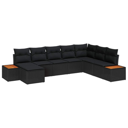 Gartensofa-set mit Kissen mit Speicher 9 pcs Schwarz Polyrattan