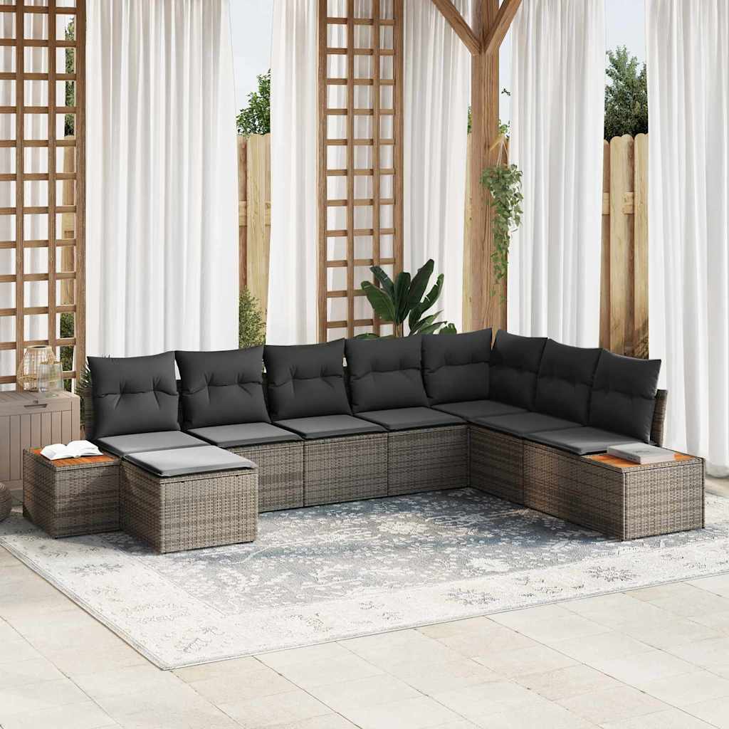 vidaXL Gartensofa-set mit Kissen mit Speicher 9 pcs Grau Polyrattan