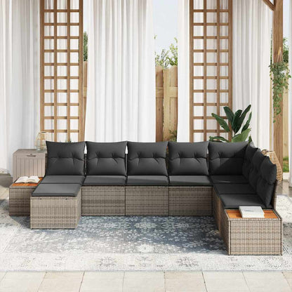 vidaXL Gartensofa-set mit Kissen mit Speicher 9 pcs Grau Polyrattan